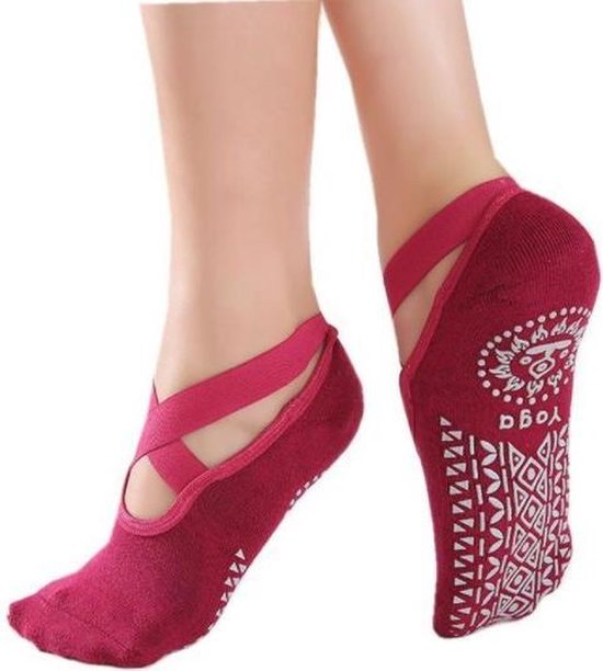 Yoga & Pilates sokken met antislip - 'Ballerina Yoga' - dichte tenen - Rood van Rokini