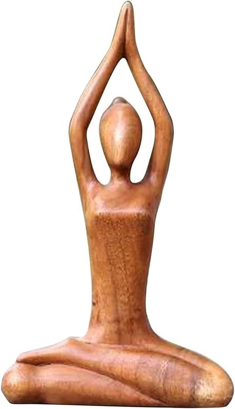 Yoga Pose Standbeeld - Houten Yoga Pose Sculptuur, 3 Premium Hars Sculpturen, Mediterend Tuinbeeld, Elegante Yogga Vrouwen Beeldje, Sereniteit Decoraties voor Woonkamer, Studie, Galerie, Zen