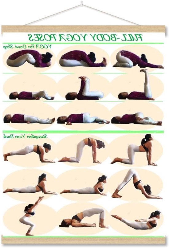 Yoga Poses Poster - Fitness Grafiek - Yoga Oefenen - Linnen Canvas - 61 x 76 cm - Multicolor