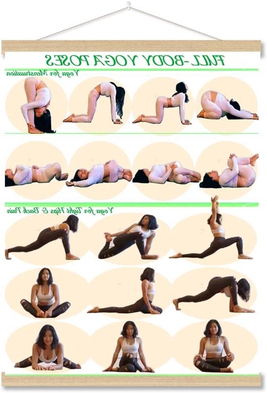 Yoga Poses Poster - Fitness Grafiek - Yoga Oefenen - Linnen Canvas Print - 40x53 cm - Meerdere Kleuren