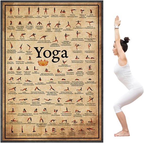 Yoga Poster - Oefeningen Kaart - Flexibiliteit Verbeteren - Klassieke Houdingen - 50 x 70 cm - Meerdere Kleuren