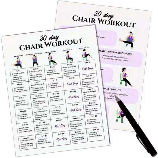 Yoga Poster Set - Oefentabel Stoelyoga - Senioren Fitness - Duidelijke Illustraties - 25.4 x 20.3 cm - 6 beelden