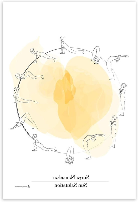 Yoga poster - Wanddecoratie kunst - Ruimte aankleden - Premium papier - 70x100 cm - Geel