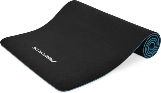 Yoga Premium gymnastiekmat met oefenposter - 183 x 61 x 0,8 cm, huidvriendelijk en ftalaatvrij van Merkloos