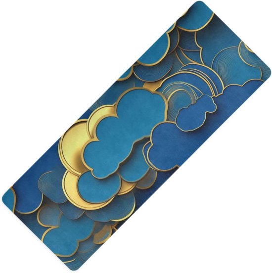 Yoga Reismat - Oefenmat Antislip - Thuis Sporten - Niet-giftig Materiaal - 180x66 cm - Blauw Goud