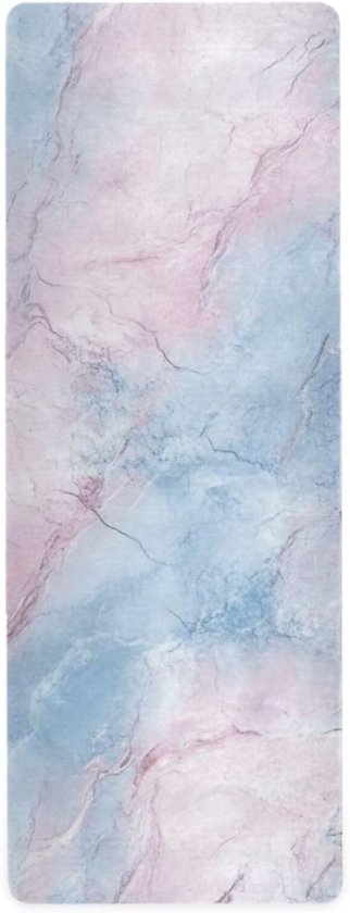 Yoga Reismat - Oefenmat Fitness - Thuis Sporten - Antislip Natuurrubber - 180x66 cm - Roze Blauw Marmer