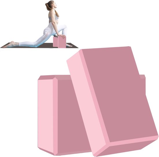 Yoga Schuimblok - 2 stuks - EVA yogablok - Anti Slip - Balans & stabiliteit - Voor yoga en pilates thuissport - Roze - 23 x 15 x 7.5 cm
