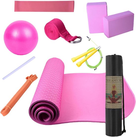 Yoga Set - Thuis Training - Holistische Training - Complete Kit - 183x61cm Mat - Roze