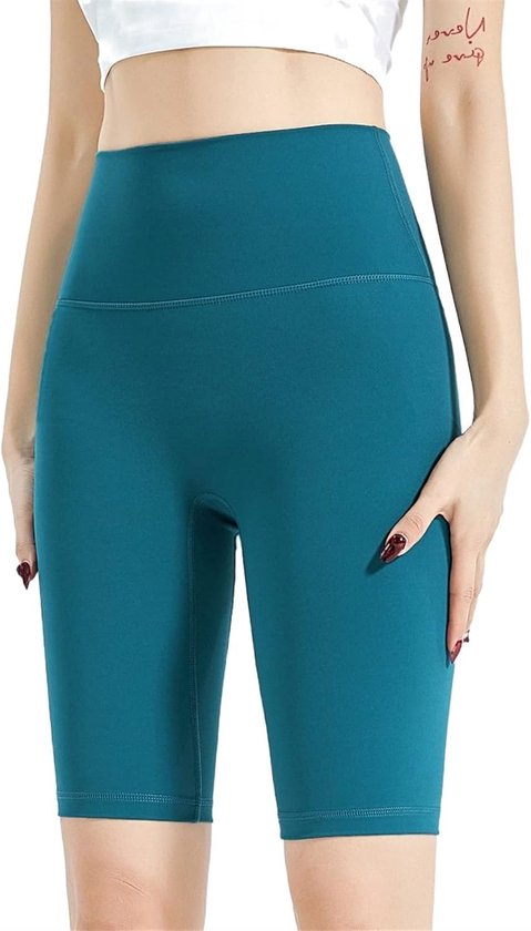 Yoga Shorts - Korte Legging - Shorts - Korte Broek Dames - Shorts Dames - Sportlegging Dames - High Waist - Shapewear Dames - Sportbroek Dames - Sportbroeken & Leggings - Pruisisch blauw - L van Merkloos