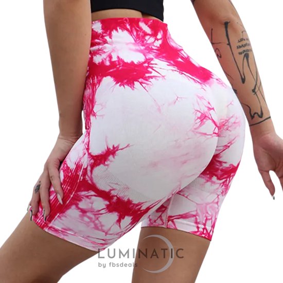 Yoga Shorts - Korte Legging - Shorts - Korte Broek Dames - Tie Dye - Shorts Dames - Sportlegging Dames - High Waist - Shapewear Dames - Sportbroek Dames - Luminatic® - Hot Roze - M