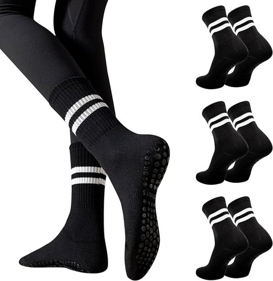 Yoga sokken, 3 paar antislip sokken voor dames, geschikt voor Pilates, ballet, dans en trampolinespringen, zwart. van ToeSox
