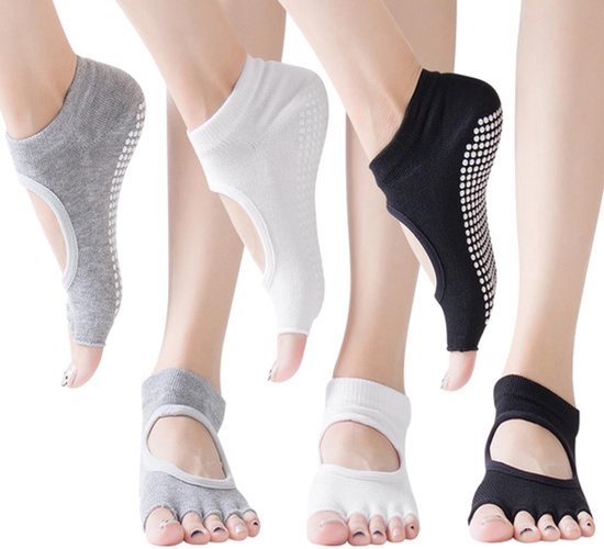 - Yoga Sokken - Anti-slip - Ademend en Comfortabel - Zwart - Geschikt voor Pilates en Dans - 3 Paar - Maat 34-39
