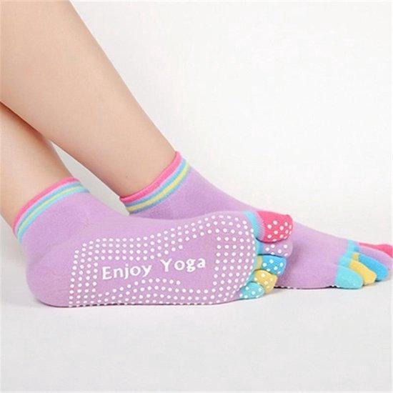 Yoga sokken - Antislip - Paars met gekleurde tenen - Maat 36 tot 40 van Merkloos