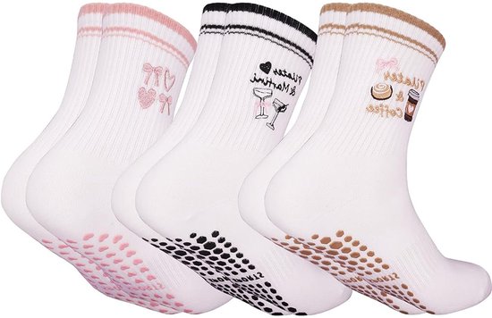 Yoga Sokken - Antislip Sokken - 3 paar - Pilates Grip sokken - voor dames - Met Leuke Patronen - Sneakersokken - voor ballet, pilates, ziekenhuis, thuis - eenheidsmaat