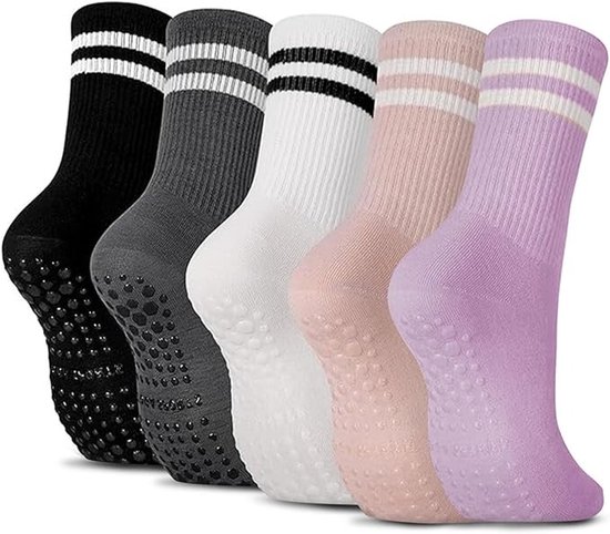 Yoga sokken - Antislip sokken - 5 paar - Pilates sokken - Fitness Sokken - Huissokken - Fietssokken - voor Yoga Pilates Ballerina Ballet - One size van Merkloos