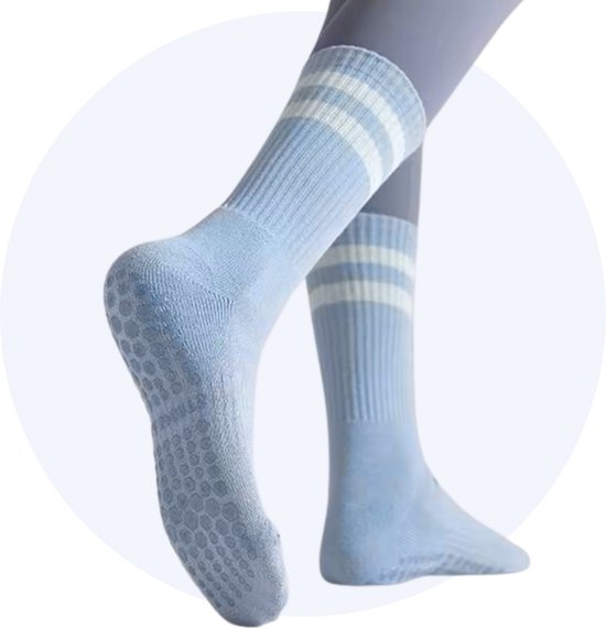 Yoga sokken - Antislip sokken - Pilates sokken - 3 Paar - Lichtblauw - One size fits all van Edessa Fashion