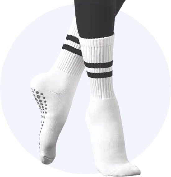 Yoga sokken - Antislip sokken - Pilates sokken - 3 Paar - Wit - One size fits all van Merkloos
