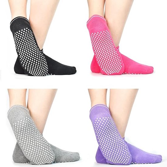 Yoga Sokken - Antislip Sportsokken 4-delig - Voor Yoga/Pilates/Ballet - Damesmaat 38-40 - 4 Kleuren van Merkloos