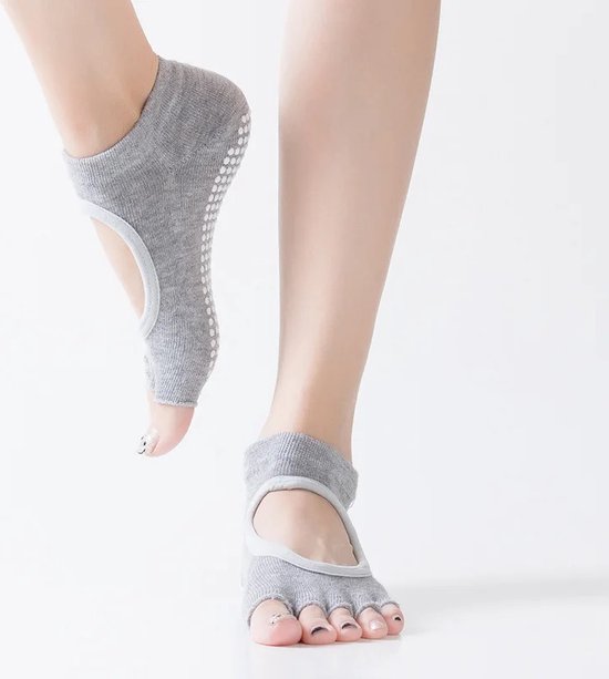 Yoga Sokken Full Open Toe - Volle Teen Yoga Sok - Met Anti Slip Onderkant - Antislip Sokken - Pilates Sokken - Maat 36-40 I Grijs van Gaiam