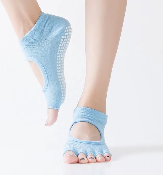 Yoga Sokken Full Open Toe - Volle Teen Yoga Sok - Met Anti Slip Onderkant - Antislip Sokken - Pilates Sokken - Maat 36-40 I Lichtblauw van ToeSox