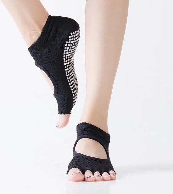 Yoga Sokken Full Open Toe | Volle Teen Yoga Sok | Met Anti Slip Onderkant | Antislip Sokken | Pilates Sokken | Maat 36-40 I Zwart van MIRAISelie