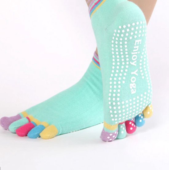 Yoga Sokken Full Toe I Volle Teen Yoga Sok I Met Anti Slip Onderkant I Antislip Sokken I Pilates Sokken I Maat 36-40 I Groen Met Kleurrijke Tenen van Antdvi