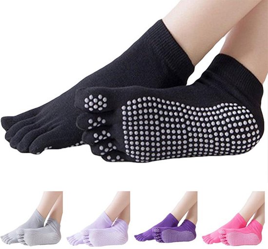 Yoga Sokken FUll Toe I Volle Teen Yoga Sok I Met Anti Slip Onderkant I Antislip Sokken - Pilates Sokken - Zwart - Maat 36-40 van Toivo