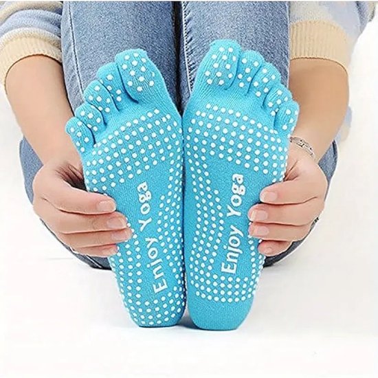 Yoga Sokken Full Toe - Volle Teen Yoga Sok - Met Anti Slip Onderkant - Antislip Sokken - Pilates Sokken - Maat 36-40 I Blauw van FINGLEE DT
