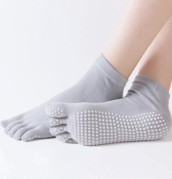 Yoga Sokken Full Toe - Volle Teen Yoga Sok - Met Anti Slip Onderkant - Antislip Sokken - Pilates Sokken - Maat 36-40 I Grijs van ToeSox