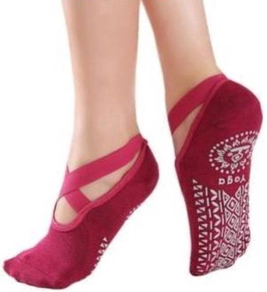 Yoga Sokken Gesloten Teen - Met Anti Slip Onderkant - Antislip Sokken - Pilates Sokken - Maat 36-40 I Rood van Toetiefrutie