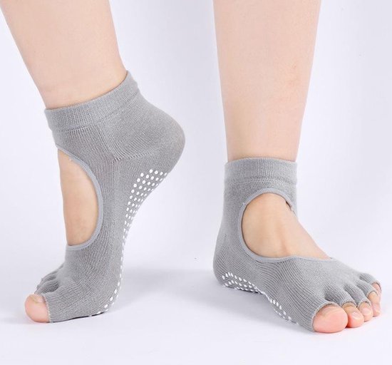 Yoga Sokken Met Anti Slip Onderkant I Antislip Sokken I Pilates Sokken I Maat 36-40 I Grijs van Merkloos