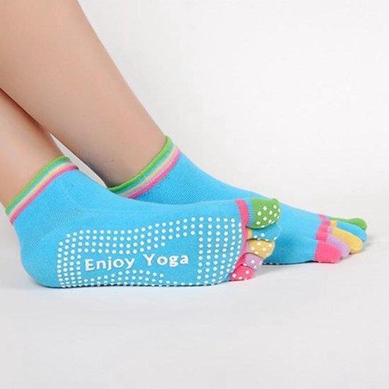 Yoga sokken met antislip - Blauw met gekleurde tenen - Maat 36 tot 40 van Tunturi