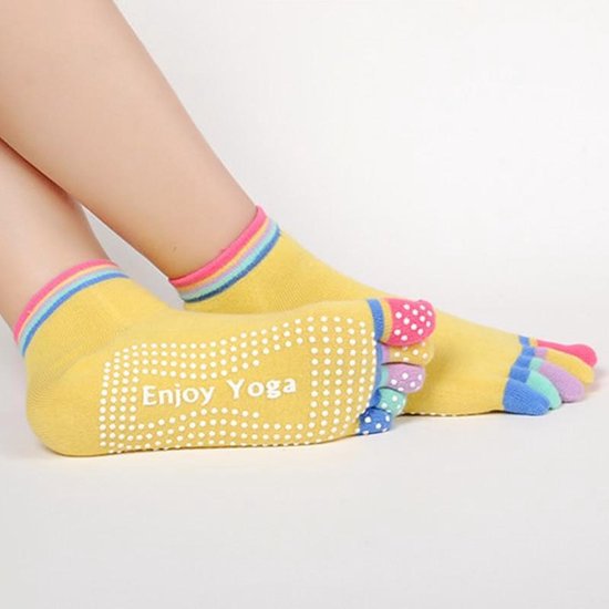 Yoga sokken met antislip - geel met gekleurde tenen - maat 36 tot 40 van ToeSox