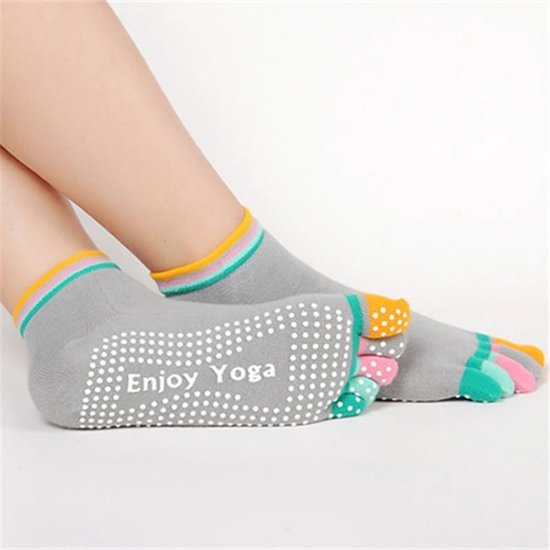 Yoga sokken met antislip - grijs met gekleurde tenen - maat 36 tot 39 van ToeSox