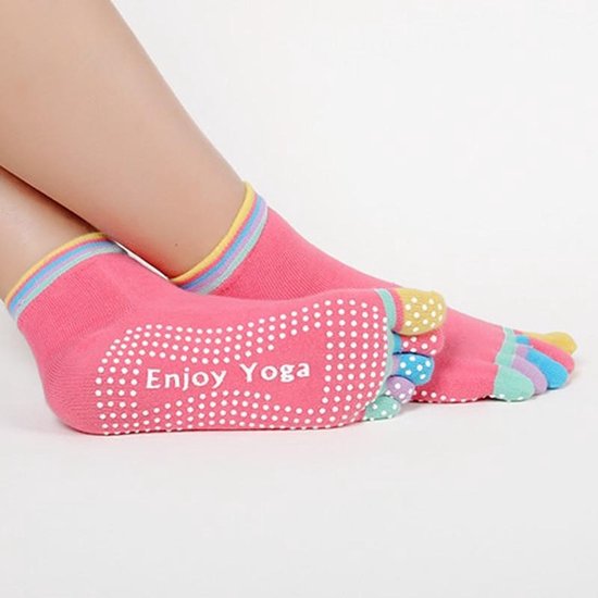 Yoga sokken met antislip - roze met gekleurde tenen - maat 36 tot 40 van Viavito