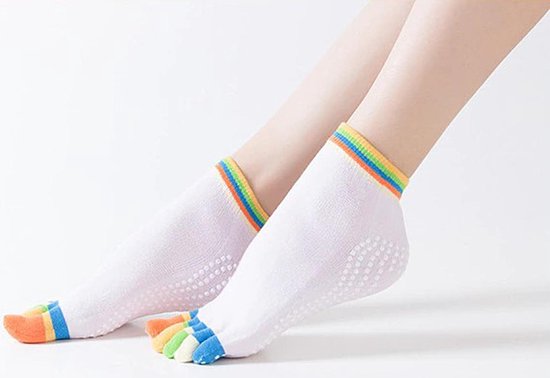 Yoga sokken met antislip - Wit met gekleurde tenen - maat 36 tot 40 van ToeSox