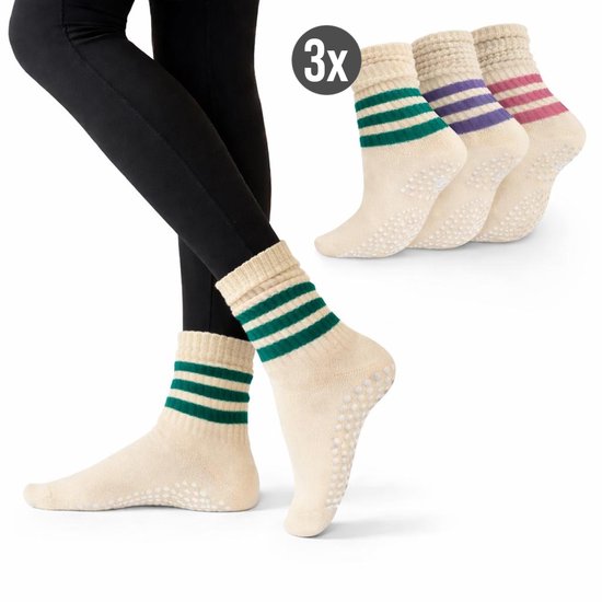 Yoga Sokken Set van 3 – Antislip – Hoog - Laag te Dragen – One Size – Pilates - Fitness Sokken van Merkloos