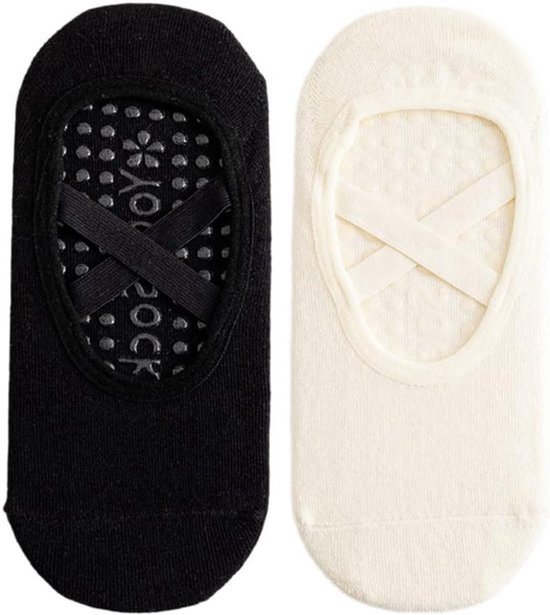 Yoga Sokken voor Dames - Antislip Sport Sokken met Kruisband, Geschikt voor Yoga, Dans en Fitness, One Size, Zwart en Wit