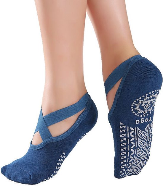 Yoga sokken voor dames - Antislip yoga sokken - Pilates sokken - Yoga sokken - Ademende elastische sokken - 100% katoen - Blauw - 24x9x0,2 cm