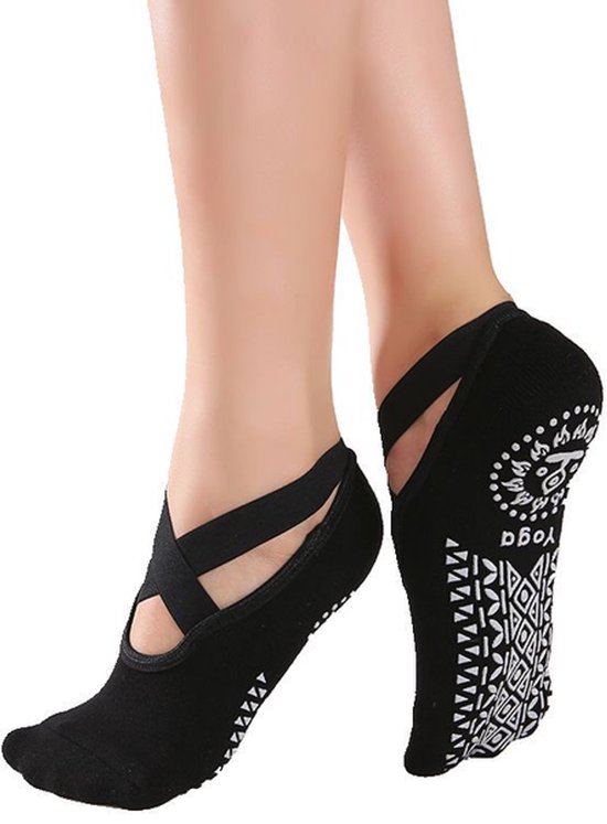 Yoga sokken voor dames - Pilates sokken - Yoga sokken - Antislip yoga sokken - Ademende elastische sokken - katoen - Zwart - 24x9x0,2 cm van Merkloos