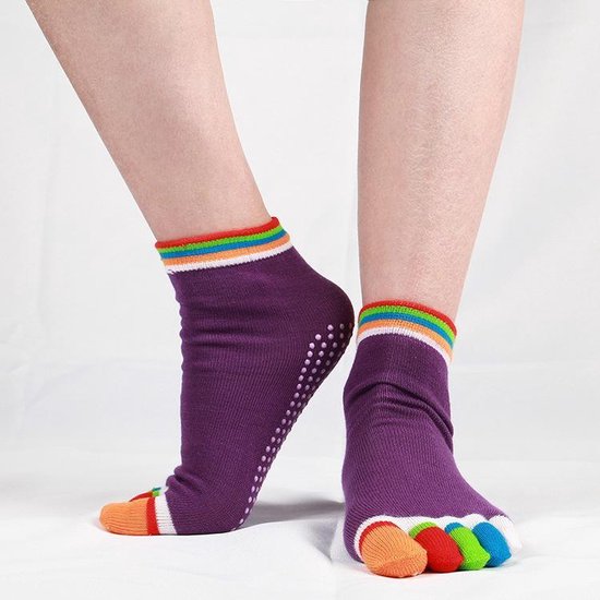 Yoga sport Sokken met ingenaaide tenen - Paars met regenboog kleuren van ToeSox