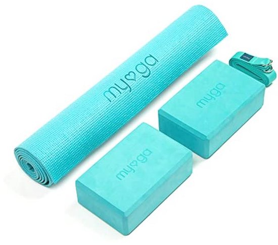 Yoga Starter Set voor Beginners - Inclusief Yogamat, 2 Blokken en Riem - Perfect voor Pilates, Fitness en Thuisstudio - Turquoise