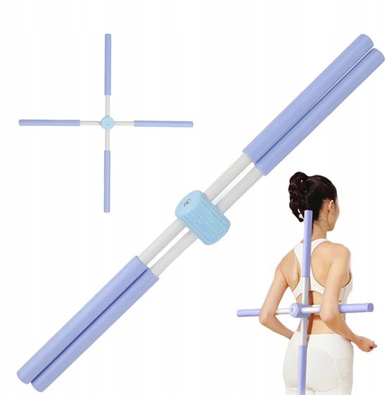 Yoga stick - Houding Corrector - Postuur Corrector Stang – Yoga Hulpmiddel - 77cm & Inklapbaar - Met Schuim Grepen - Voor Schouders & Rug - Voor Thuis & Gym - Blauw van Merkloos