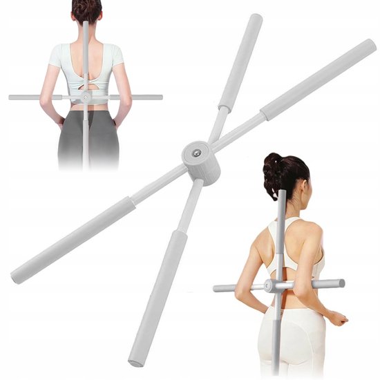 Yoga stick - Houding Corrector - Postuur Corrector Stang – Yoga Hulpmiddel - 77cm & Inklapbaar - Met Schuim Grepen - Voor Schouders & Rug - Voor Thuis & Gym - Grijze van Merkloos
