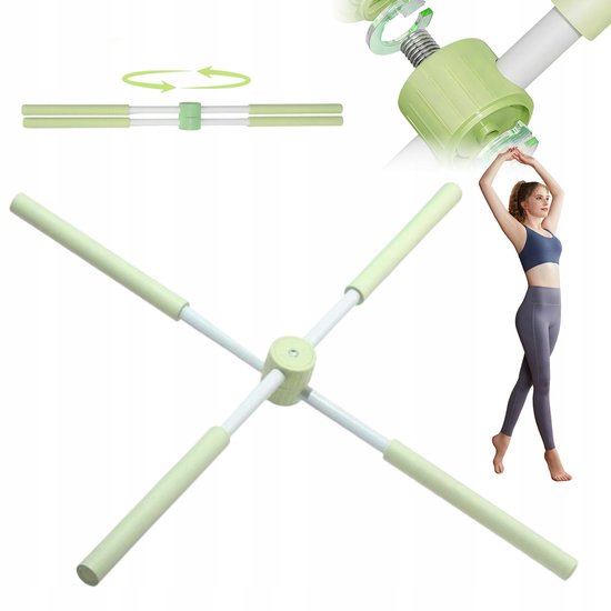 Yoga stick - Houding Corrector - Postuur Corrector Stang - Yoga Hulpmiddel - 77cm & Inklapbaar - Met Schuim Grepen - Voor Schouders & Rug - Voor Thuis & Gym - Mintgroen