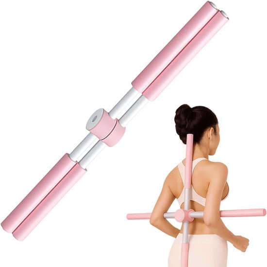 Yoga Stick - Mobiliteitsstok Stretch - Houding Verbeteren - Nek Bult Correctie - 59x8x5 cm - Roze