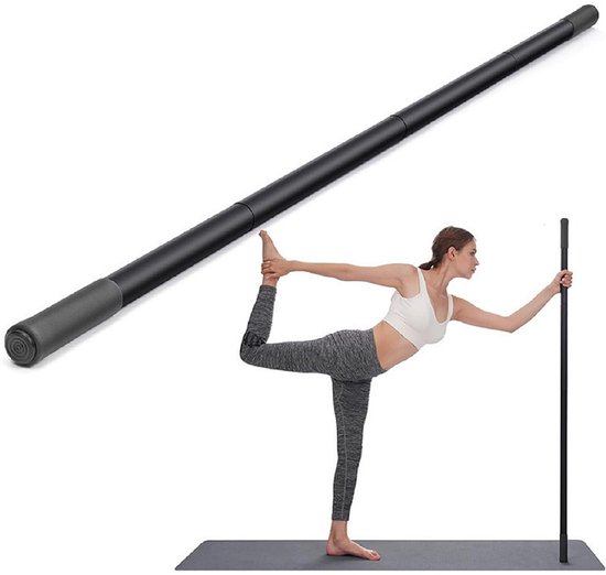 Yoga stick - Yogastok - Fitnessstok Rekstok - Yoga Accessoires - Draagbaar - Schuim Grepen - Antislip Eindkap - 151cm - Zwart
