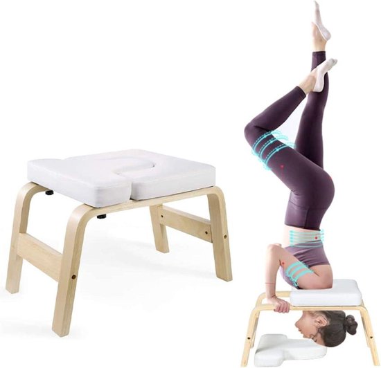 Yoga stoel - Bamboe Inversie stoel - Wit Kussen - Meditatie bankje - Hoofdstand bankje - Yoga kruk - Yoga oefening trainer - Yogastoel - Handstand Trainer - Omgekeerde Kruk / Stoel van INEX Life
