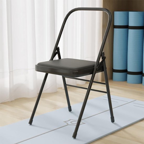 Yoga Stoel - Pilates Hulpmiddel - Balans Training - Inklapbaar Ontwerp - 44x47x80cm - Zwart