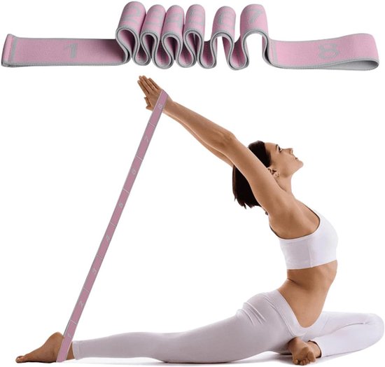 Yoga Strap - Yoga Stretch Strap - Hoge elastische yoga stretch strap - Lichaamsvormend elastisch touw - Met 8 ringen - Hulpmiddel voor houdingstraining - Voor stretch strap, fysiotherapie, yoga, dans, flexibiliteitstraining - 90x4cm van Tunturi